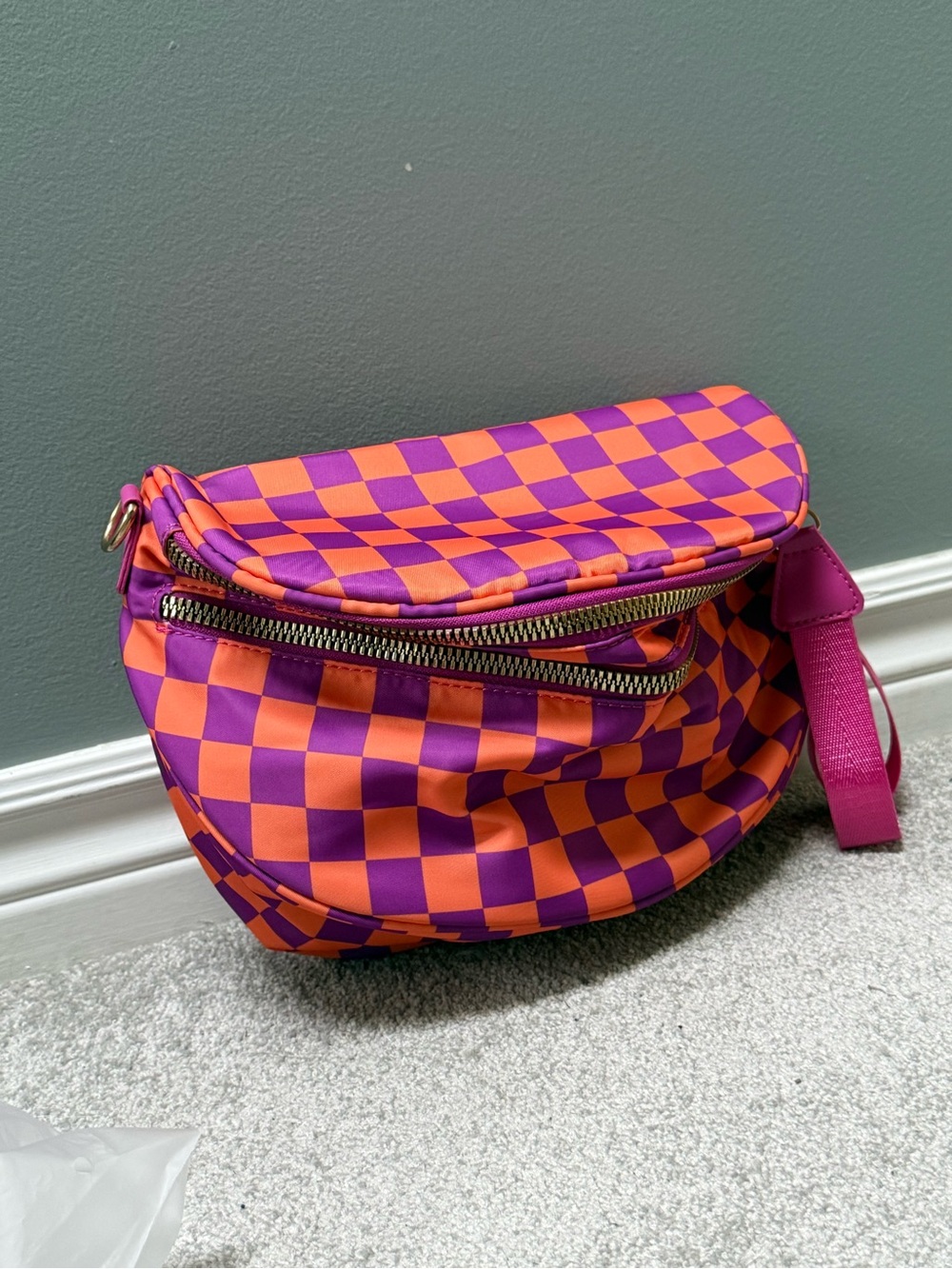 THE Bum Bag - Vibrant Purple & Orange Checker Crossbody Bag